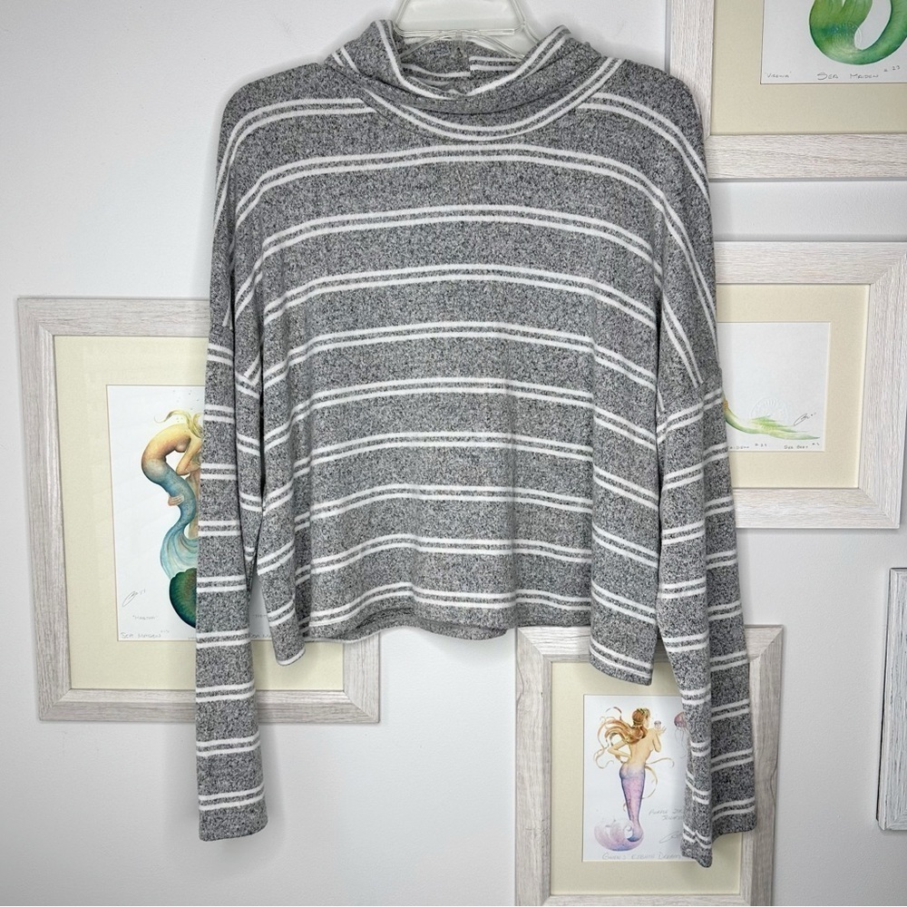 Caution To The Wind Gray & White Stripe Pullover Turtleneck Sweater Size Medium